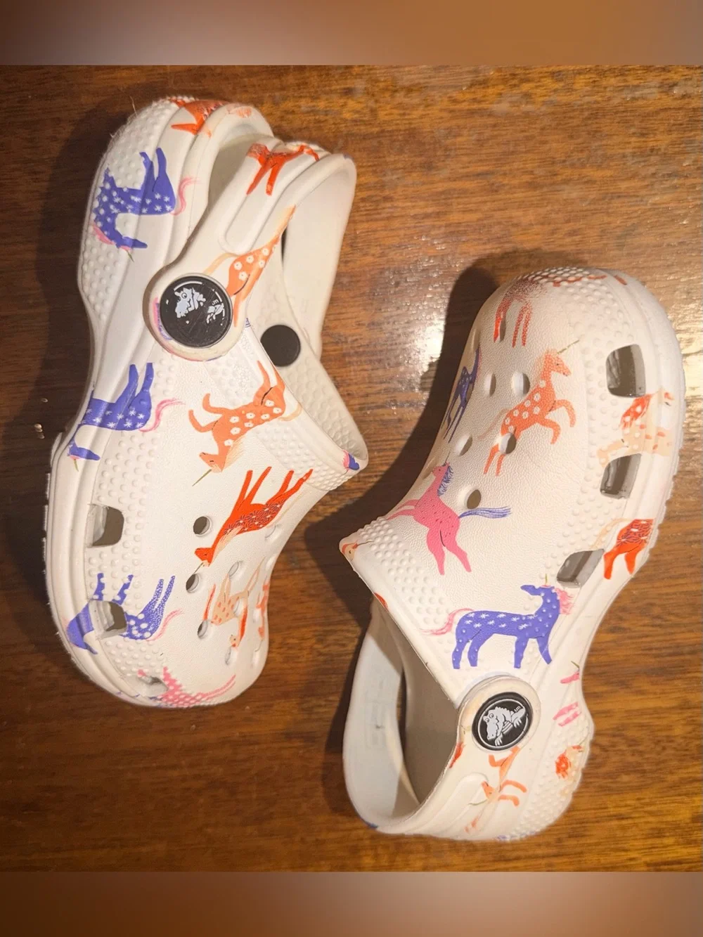 Crocs Unisex Kids C8 White Animal Print Clog Slip On Shoes Logo Strap
